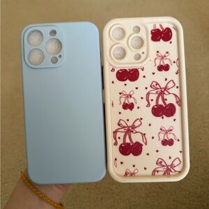 Cherry Pattern and Blue Phone Cases for iPhone 15 Pro Max